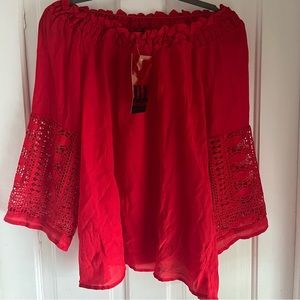 BYdesign red off shoulder blouse with lace detail size XL